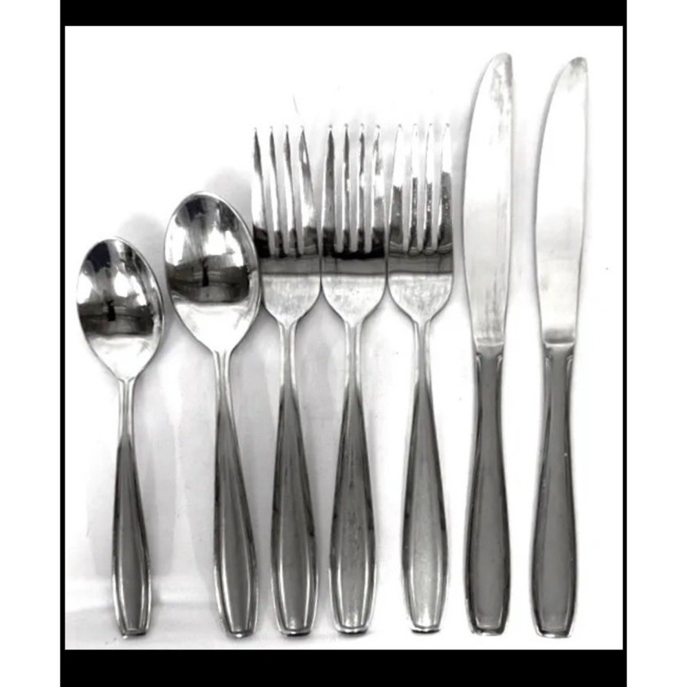 Oneida Bristol Glossy Stainless Steel Flatware Set Lot 7 Pcs Forks Spoons Knives